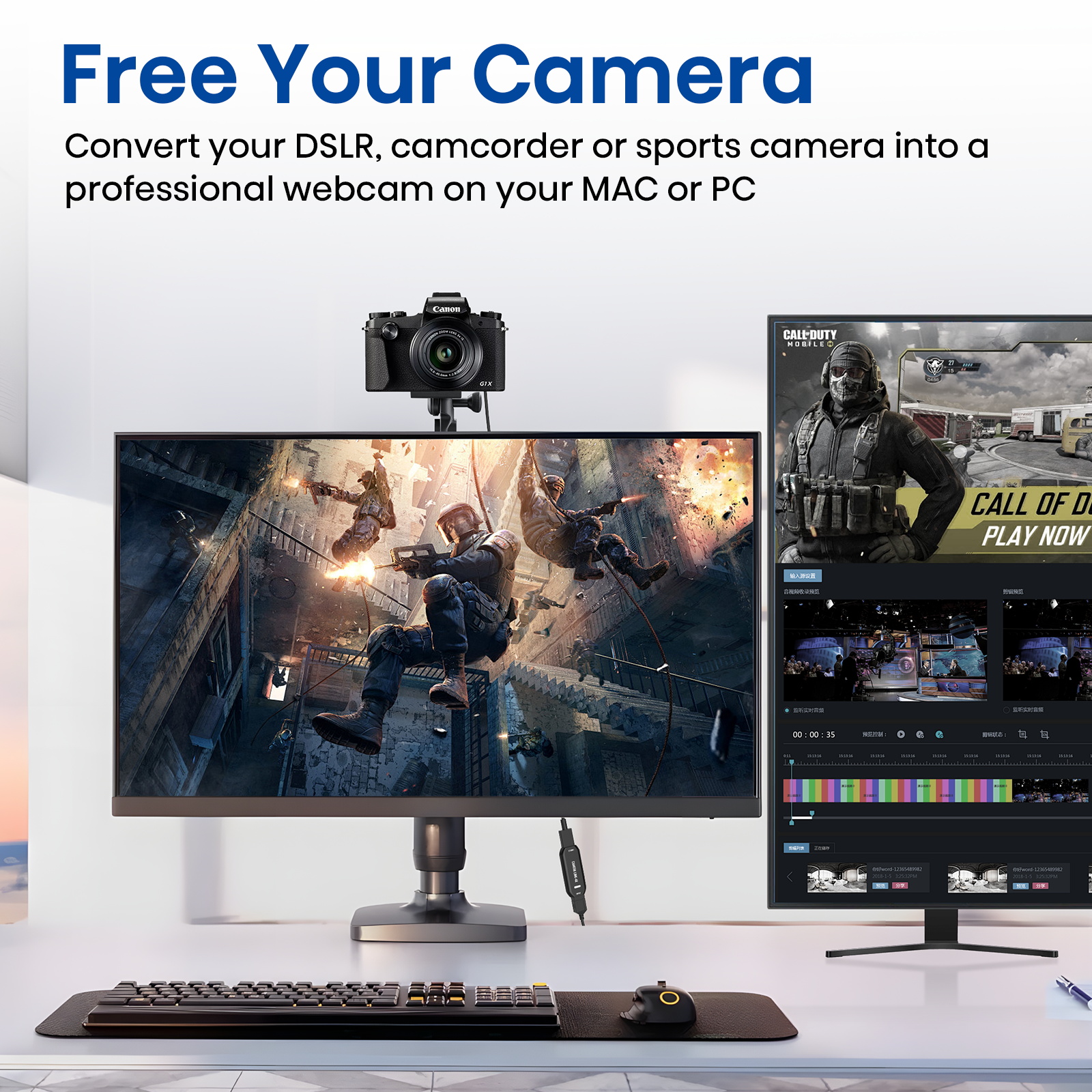 DigitPro Cam Link 4K – External Capture Card for DSLR Camcorder ActionCam as Webcam, HDMI to USB 3.0, Meet/Stream/Record in 2K50/1080p60, Easy Connect for OBS/Zoom, Windows/Mac