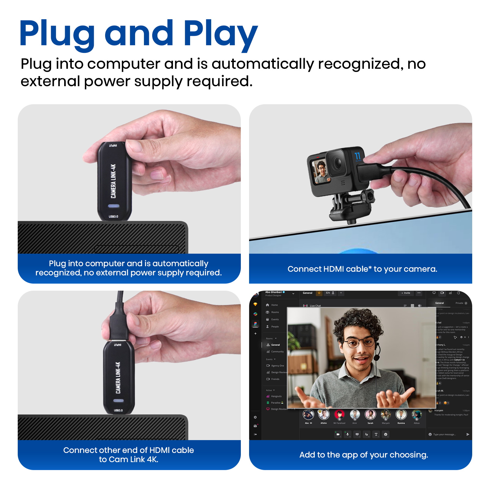 DigitPro Cam Link 4K – External Capture Card for DSLR Camcorder ActionCam as Webcam, HDMI to USB 3.0, Meet/Stream/Record in 2K50/1080p60, Easy Connect for OBS/Zoom, Windows/Mac